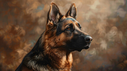 German Shepherd. Close-up photo portrait on a beige background