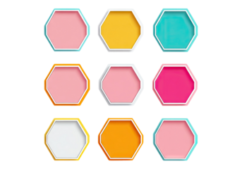 Hexagonal adhesive paper sticker label. Transparent background, Isolated PNG.