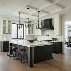 Fototapeta premium The kitchen space in the new luxury home has been designed and decorated with high end features and luxurious details.