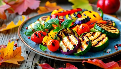 Vibrant Grilled Vegetables on Festive Plate Celebrating Healthy Eating and Autumn Harvest