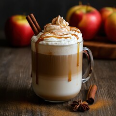 Cinnamon stick garnished caramel apple cider float