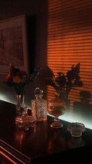 Glass vase in sunrise