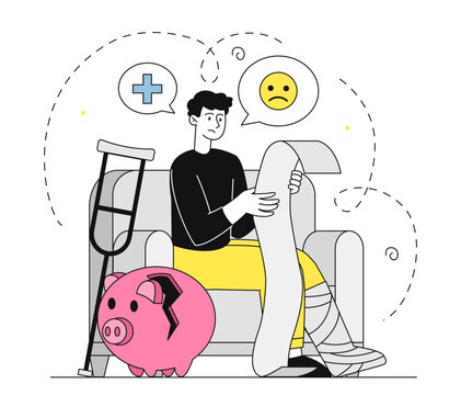 injured man with broken piggy bank clip art preview