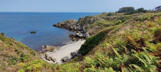 Panorama sur une plage de la pointe de Kerzo, Belle-&Icirc;le-En-Mer, Bretagne, France