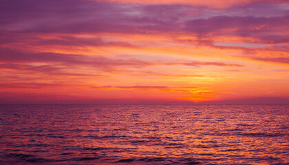 Fototapeta premium Seascape with beautiful sunset or sunrise. Sea water.