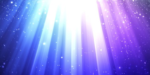 Vibrant blue and purple light beams shine down, filling the space with a captivating, ethereal glow and enhancing the ambiance