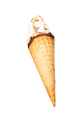 Ice cream with nuts and chocolate isolated on white background.