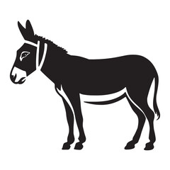 Cute Cartoon Black and White Donkey Silhouette Illustration for Kids, Smiling Donkey Silhouette for Kids