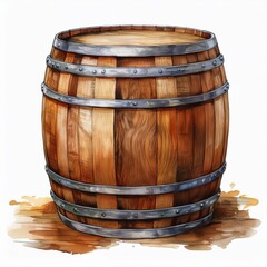 Obraz premium Watercolor illustration of wooden Beer Barrel for Octoberfest. Hand drawn sketch for October fest on white isolated background. Storage of ale or wine