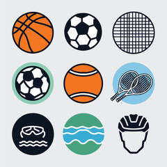 vector illustration hires with eps collection for sport equipment tools sport items and healthy food and tools 
