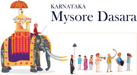 Mysore Dasara, Dasara Ambari Indian festival, People watching the parade, procession on Dussehra festival. traditional elephant, Goddess Durga, Happy Durga Puja Subh Navratri, © neelstock