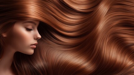 Naklejka premium close up Auburn coloring hair advertising concept, healthy smooth silky shiny hair with elegance flow curve, hair coloring advertising concept