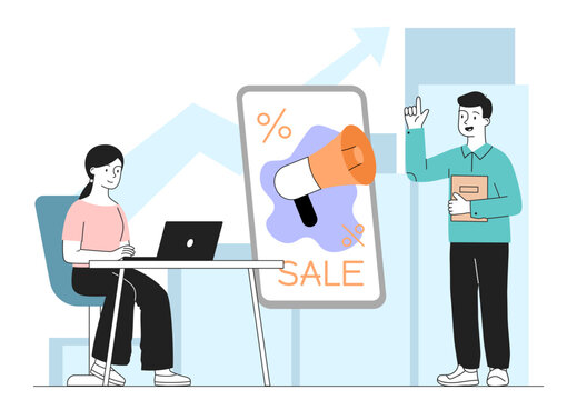 marketing team presentation with sale promotion clip art preview