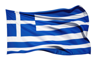 Greek flag, full body centered in the frame, isolated on a pure white background, high-resolution stock photograph, sharp focus, Greek flag displaying its distinctive blue and white colors