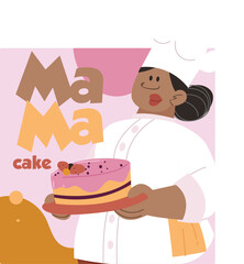 Vector minimalist flat logo mama cake shop isolated on white background