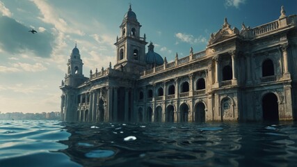 Naklejka premium Beneath the waves, the sunken city of Atlantis reveals glimpses of its grand history