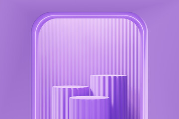 Violet Stage Platform with neon light For Product Display 3D Rendering	