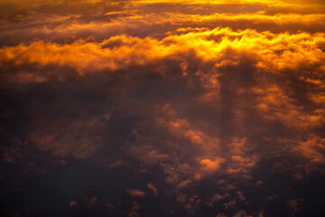 Spectacular sunset and illuminated clouds in the last moments of the day.
