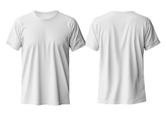 White t shirt mockup front and back. Transparent background, Isolated PNG.