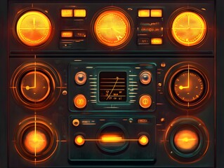 Fototapeta premium Vintage Radio Dials with Glowing Indicators