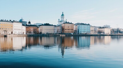 Obraz premium Helsinki's Modern Design, a minimalist urban landscape showcasing sleek architecture, open spaces, and contemporary aesthetics that embody simplicity and elegance.