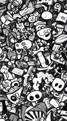 Naklejka premium A vibrant collection of quirky, cartoonish characters and abstract designs filling the canvas with energy and creativity