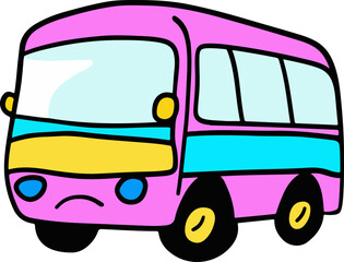 Obraz premium Cute Vector Pink Bus with Sad Expression