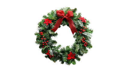 Christmas wreath or garland with red berries, isolated on  transparent