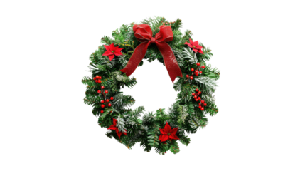 Christmas wreath or garland with red berries, isolated on  transparent