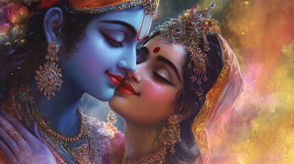 Exquisite Image of Radha Krishna in a Beautiful and Colorful Artistic Depiction