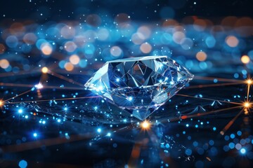 sparkling diamond amidst a network of connected blue nodes, symbolizing precious data