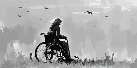 Obraz premium World Disability Day. International Day of Persons with Disabilities. Men in wheel chair and man with prosthesis