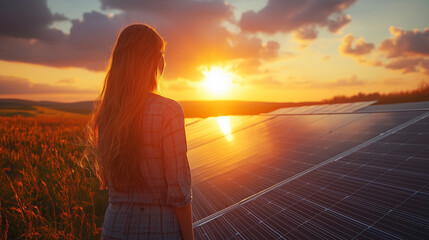 woman in front of solar panel