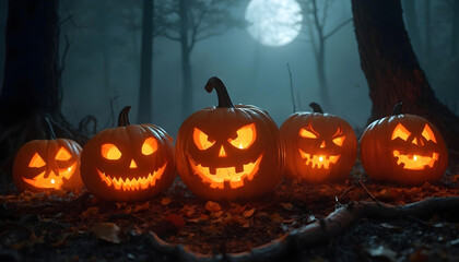 Fototapeta premium Halloween background, Carved Halloween jack o lantern pumpkin background, Halloween pumpkin background