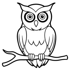 Intricate Owl with Glowing Eyes on Spooky Branch line art Vector Design