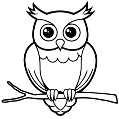 Intricate Owl with Glowing Eyes on Spooky Branch line art Vector Design