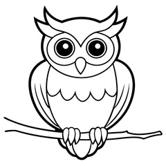 Intricate Owl with Glowing Eyes on Spooky Branch line art Vector Design