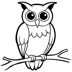 Intricate Owl with Glowing Eyes on Spooky Branch line art Vector Design