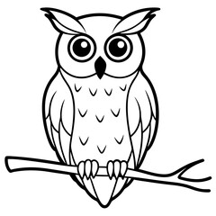 Intricate Owl with Glowing Eyes on Spooky Branch line art Vector Design