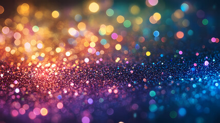 Rainbow sparks glitter background with bokeh lights. Bokeh. Illustration