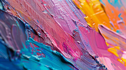 Abstract multicolored paint background showcases a rough, textured surface. Combination of texture and design.