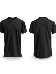 blank black tshirt front and back views isolated on white apparel mockup design