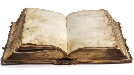 An old book open on a white surface, perfect for academic or historical themes