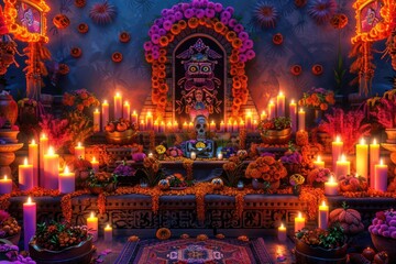 Obraz premium A decorated altar with candles and flowers for special occasion or ceremony