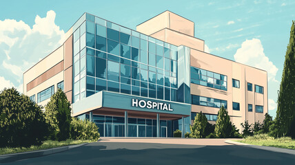 Obraz premium illustration, hospital building with text 