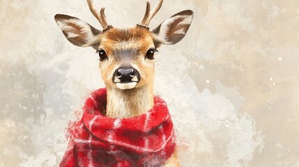 cute deer in christmas cloth watercolor ai generated