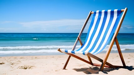 Striped beach chair facing the ocean.