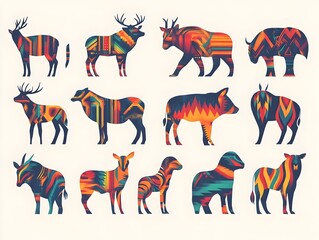 Obraz premium Colorful Abstract Silhouette of Various Wild Animals