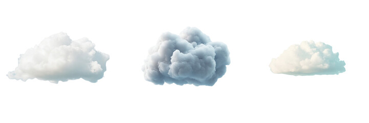 Set of a soft, fluffy cumulus cloud floating serenely isolated on transparent background
