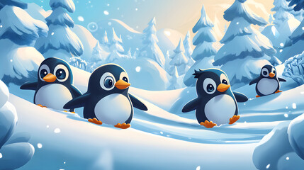 Playful Penguins on Ice